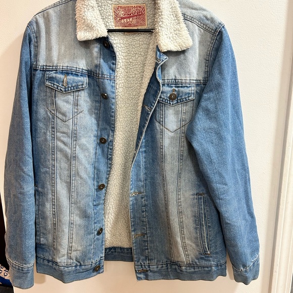 Brooklyn Cloth Light Blue Denim Jacket with Cream Sherpa Lining
